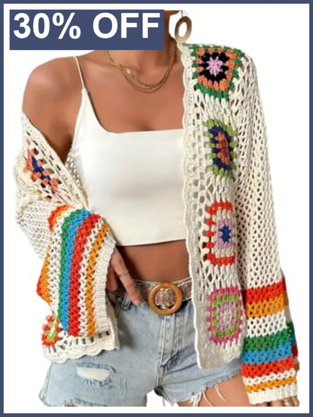 Crochet Cardigan Loose Open Front Boho Sweater